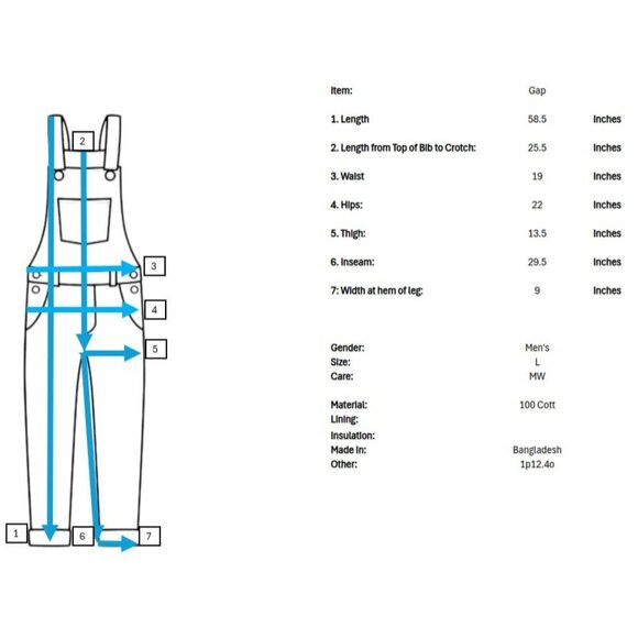 Vintage Gap 2002 Mens Overalls Large Straight Leg Adjustable Straps Light Wash - Picture 7 of 7